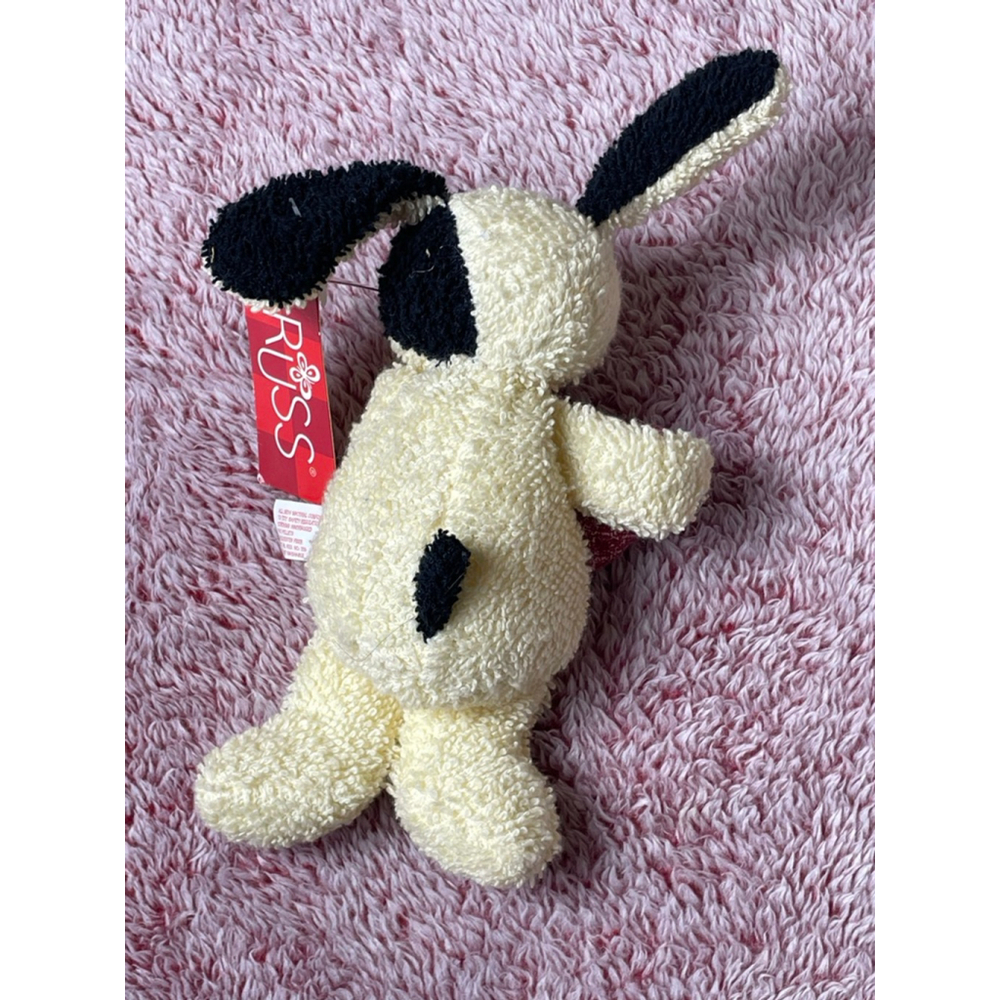 Vintage Baby Russ Stuffed Animal Dog One Size Cream Black Red Heart - Picture 3 of 3
